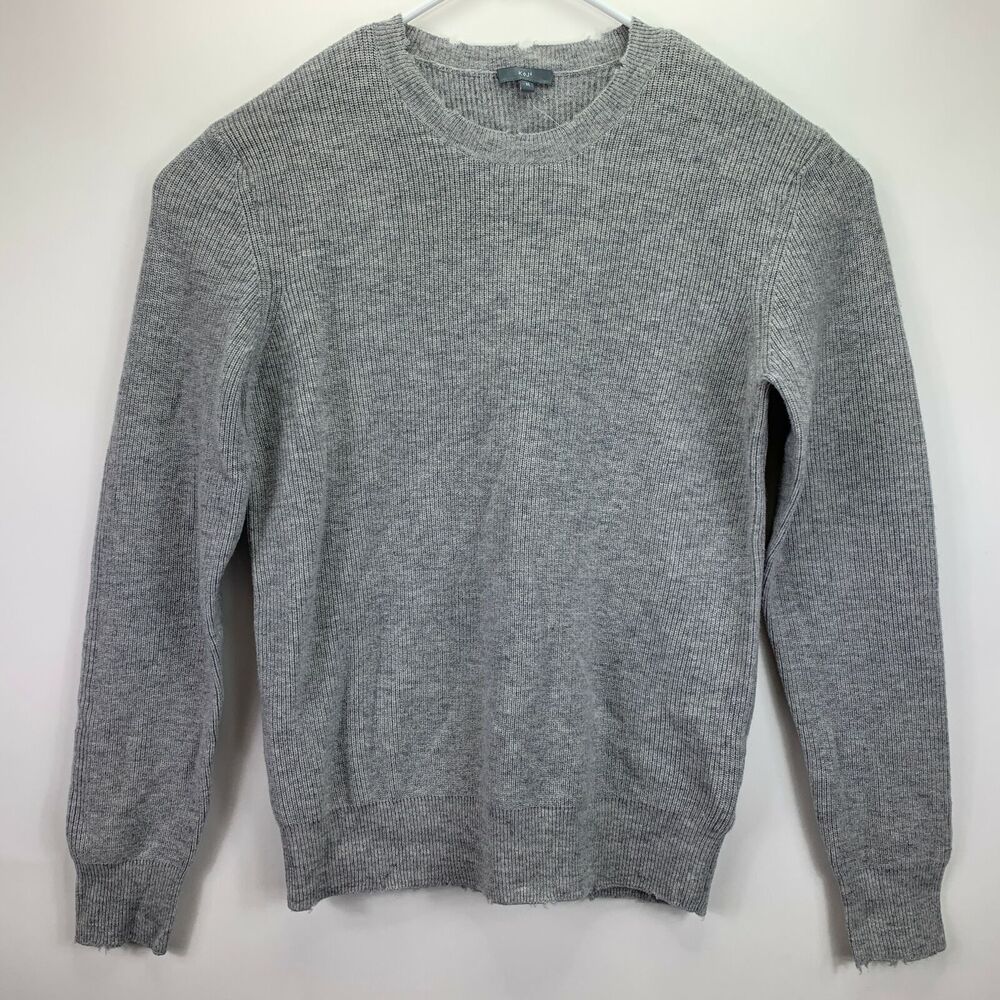 Kier & J Mens Wool Cashmere Distressed Crewneck Pullover Sweater Gray M